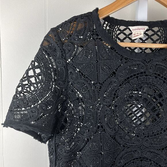 Sundance Tops - Sundance Catalog Black Lace Top Womens Small Short Sleeve Tunic See Through‎